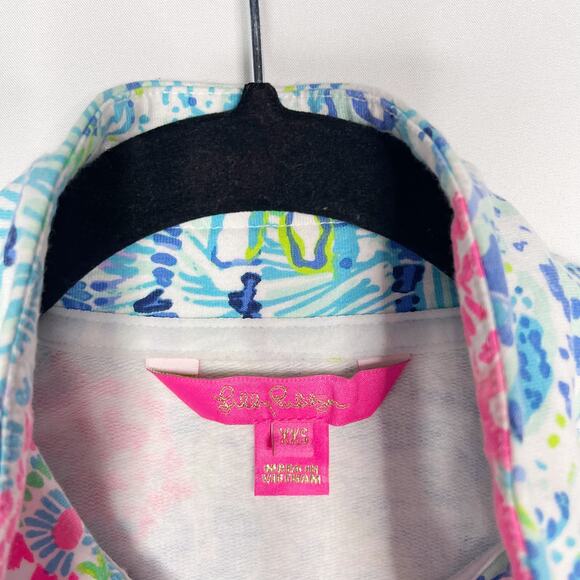 Lilly Pulitzer XXS Blue Green Pink Skipper Popover Bali Blue Sway This Way UPF50 - Picture 6 of 8